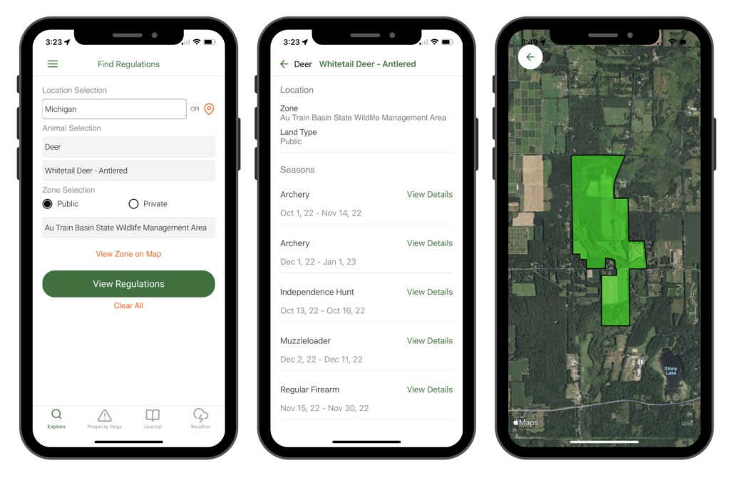 HuntRegs regulations feature screens from official website
