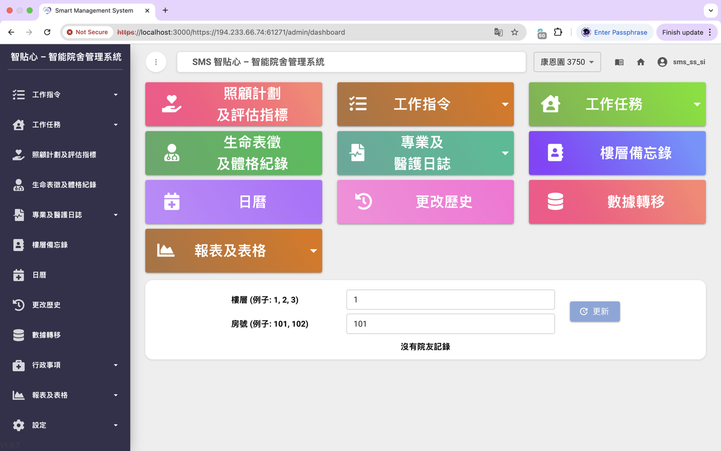 Smart Management System nursing-home network module dashboard